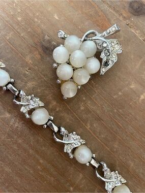 Vintage Moonglow lucite grape bunch brooch and Bracelet